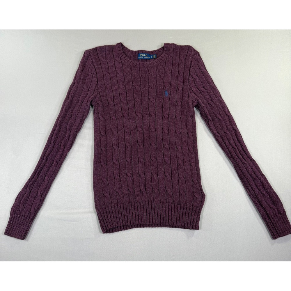 Polo Ralph Lauren Cable Knit Sweater Womens Small Plum Purple Academia Heritage
